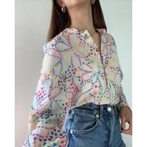 EUC Ivy Jane Rainbow Cross-Stitch Embroidered Boho Blouse - Size M/L